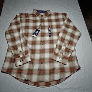 Izod Men's Long Sleeve Flannel Button-Up Shirt 2XL Ginger Brown Plaid NWT
